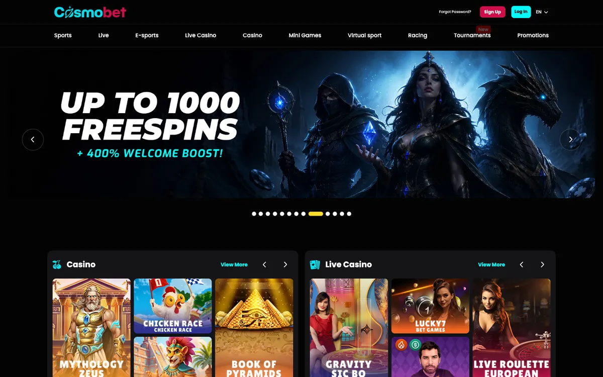 Cosmobet Casino — Home page, captured from Australia
