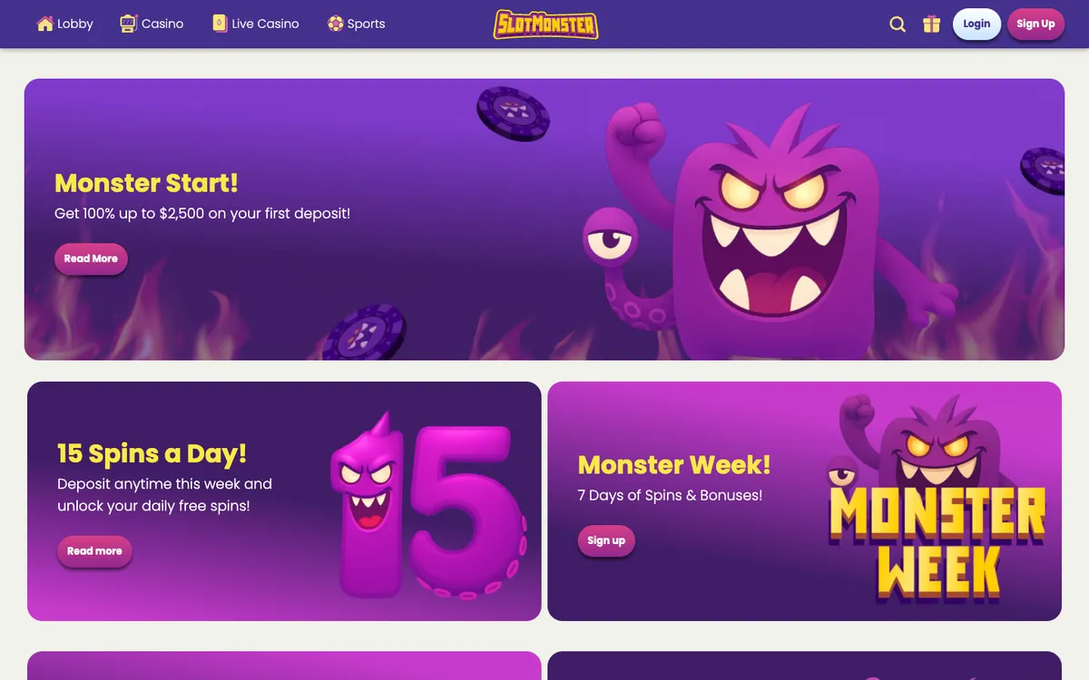 Slotmonster Casino — Promotions, captured from Canada