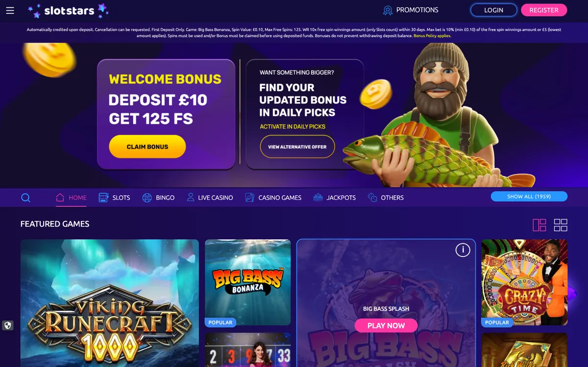 Slotstars Casino — Home page, captured from United Kingdom