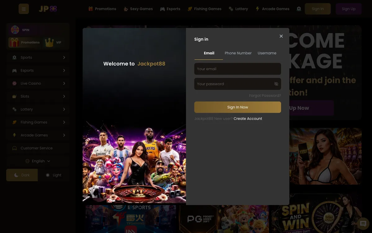 Jackpot88 Casino — Sign-up, captured from Indonesia