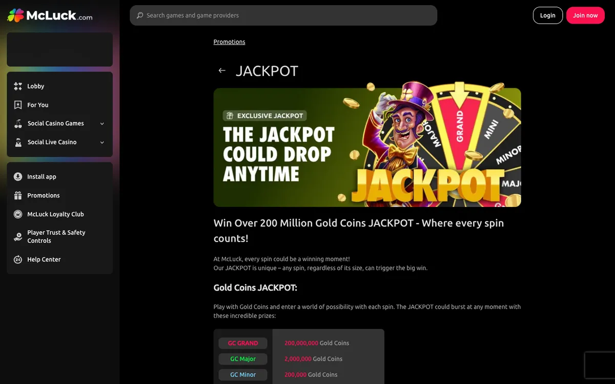 McLuck Casino — «Акции», снято из страны Соединенные Штаты