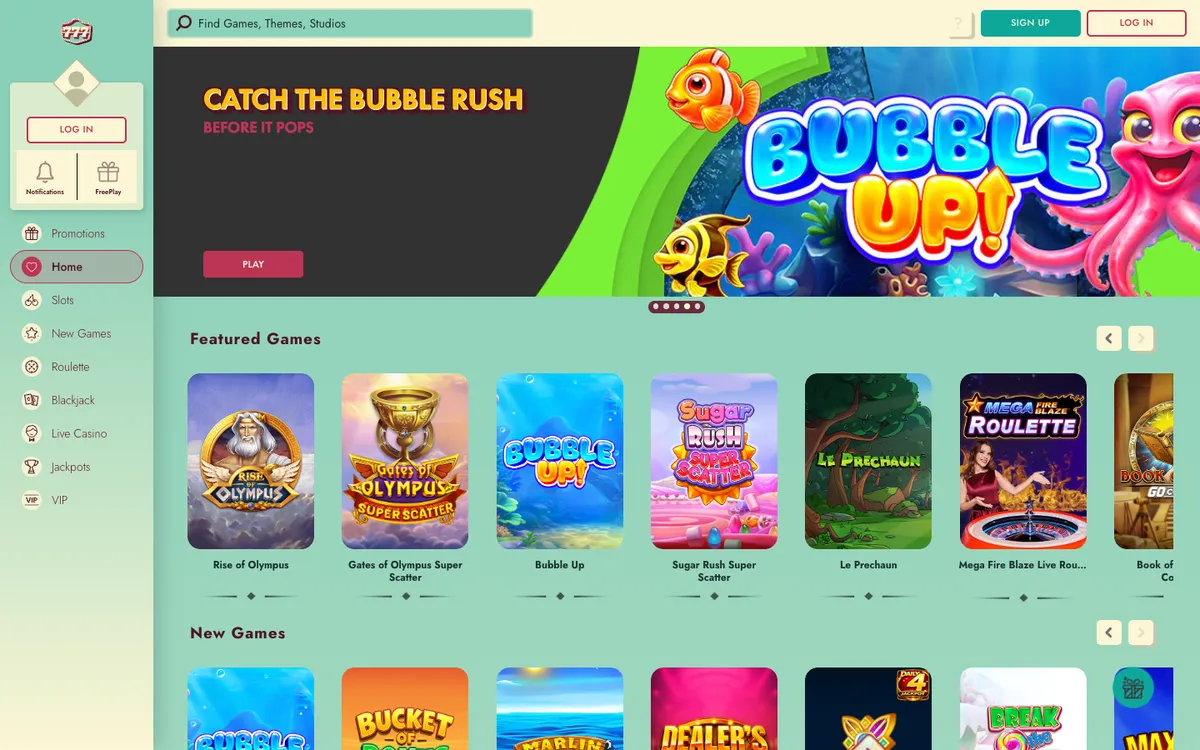 777 Casino — Home page, captured from Canada