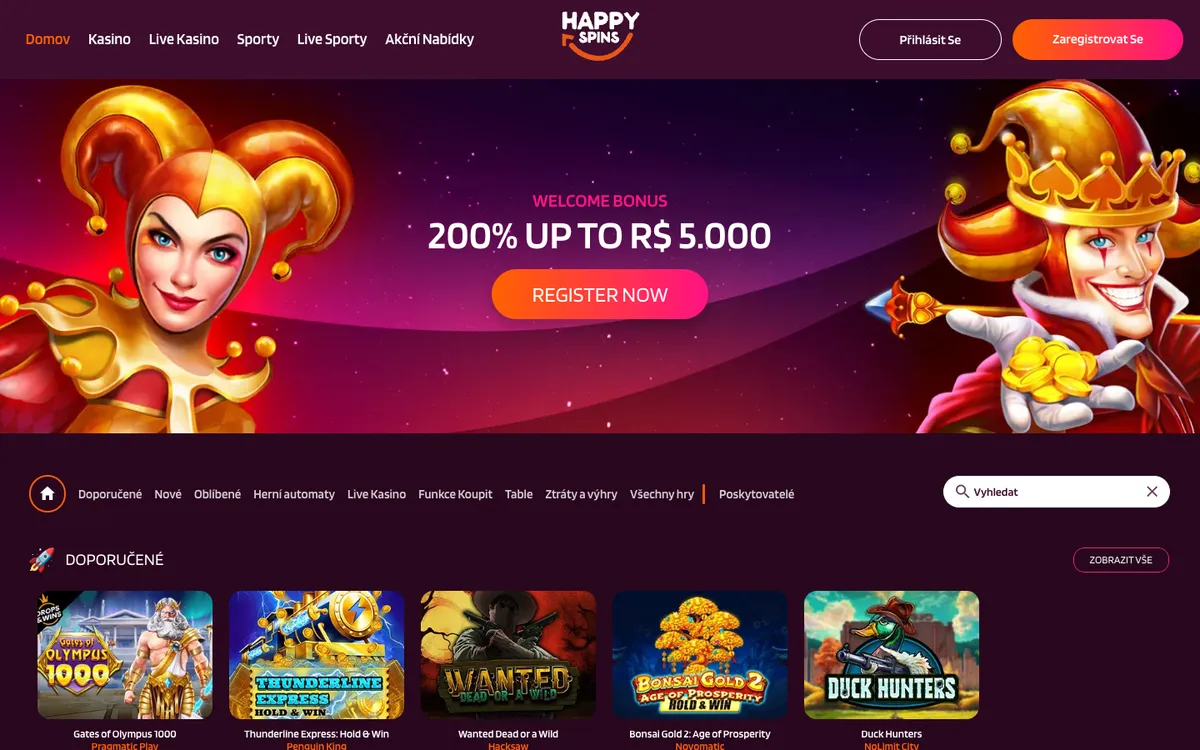 HappySpins Casino — Home page, captured from Czechia