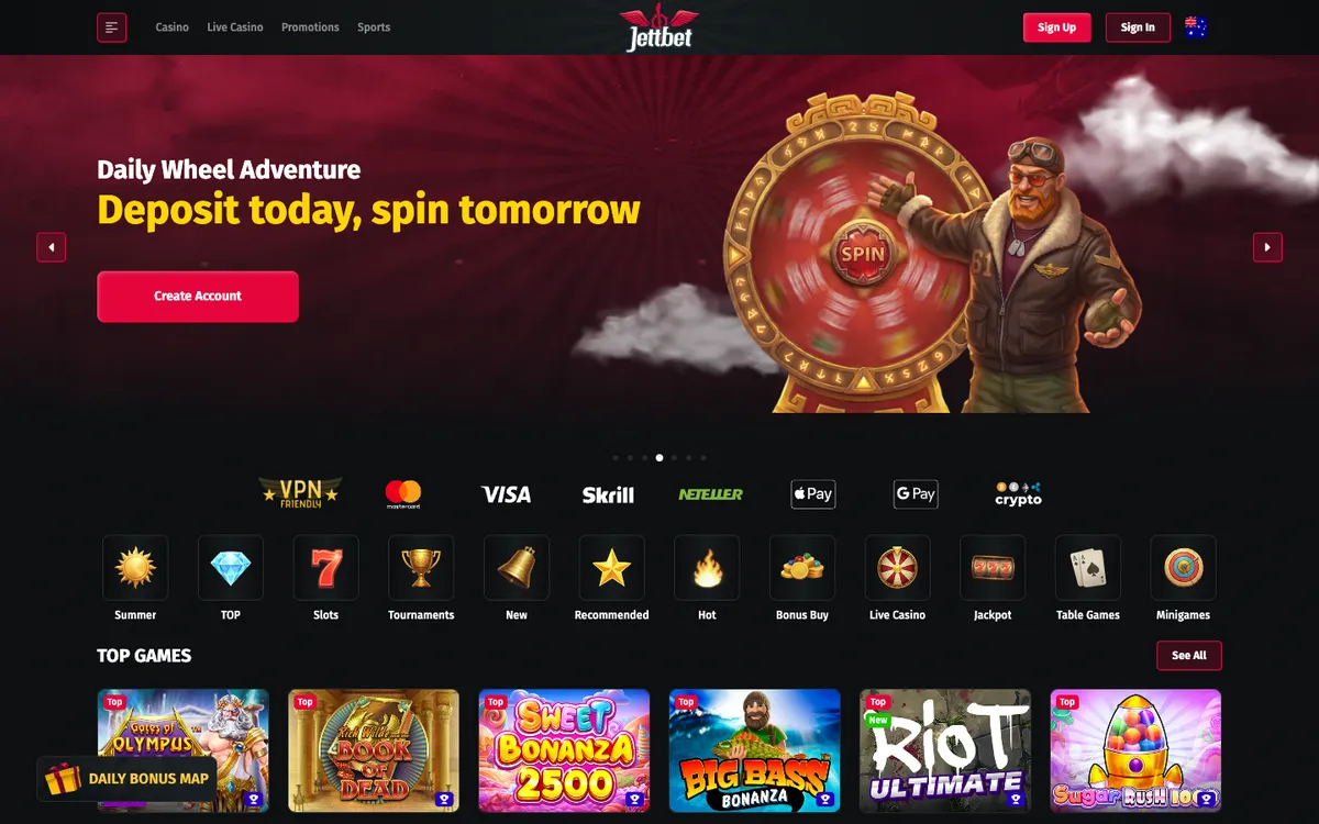 JettBet Casino — «Главная», снято из страны Австралия