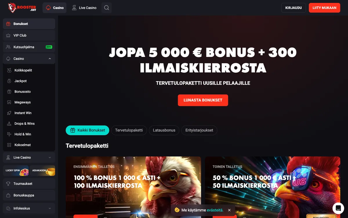 Rooster Bet Casino — «Акции», снято из страны Финляндия