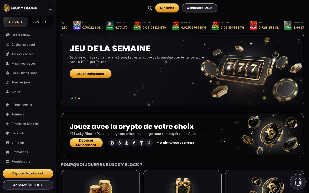 Lucky Block Casino — Home page, captured from France