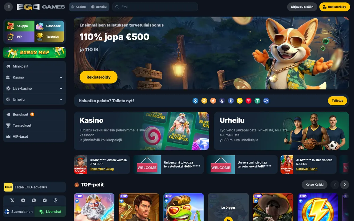 EgoGames Casino — Home page, captured from Finland