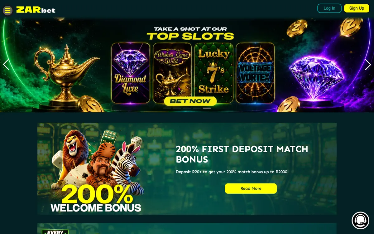 ZARbet Casino — Promotions, captured from South Africa