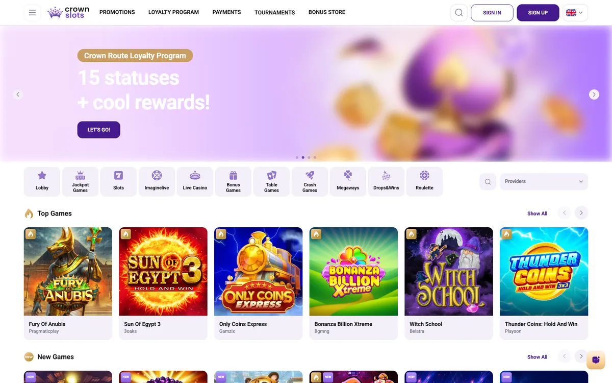 Crownslots Casino — «Главная», снято из страны Новая Зеландия