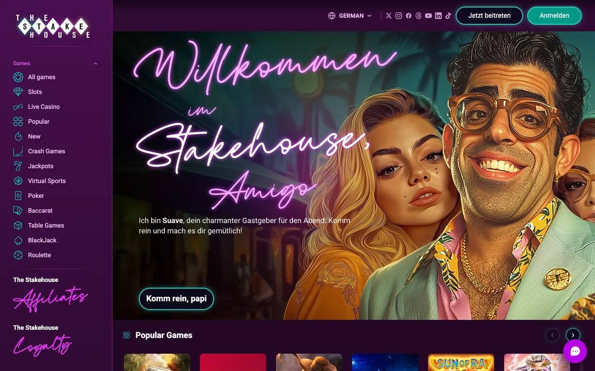 TheStakeHouse Casino — Home page, captured from Switzerland