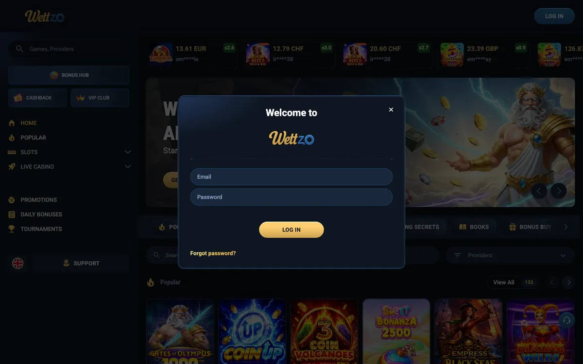 Wettzo Casino — Sign-up, captured from United Kingdom