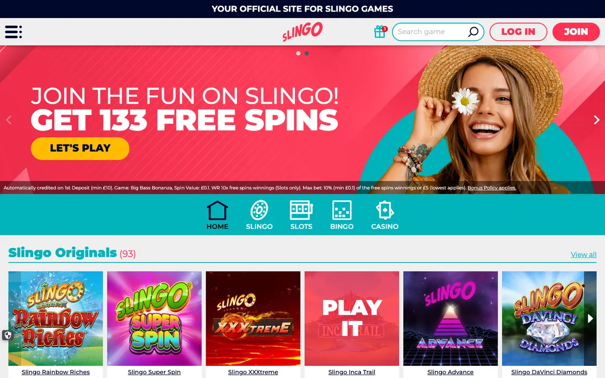 Slingo Casino — «Главная», снято из страны Швейцария