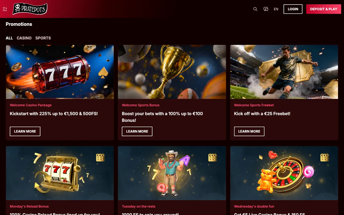 Piratepots Casino — Promotions, captured from Finland