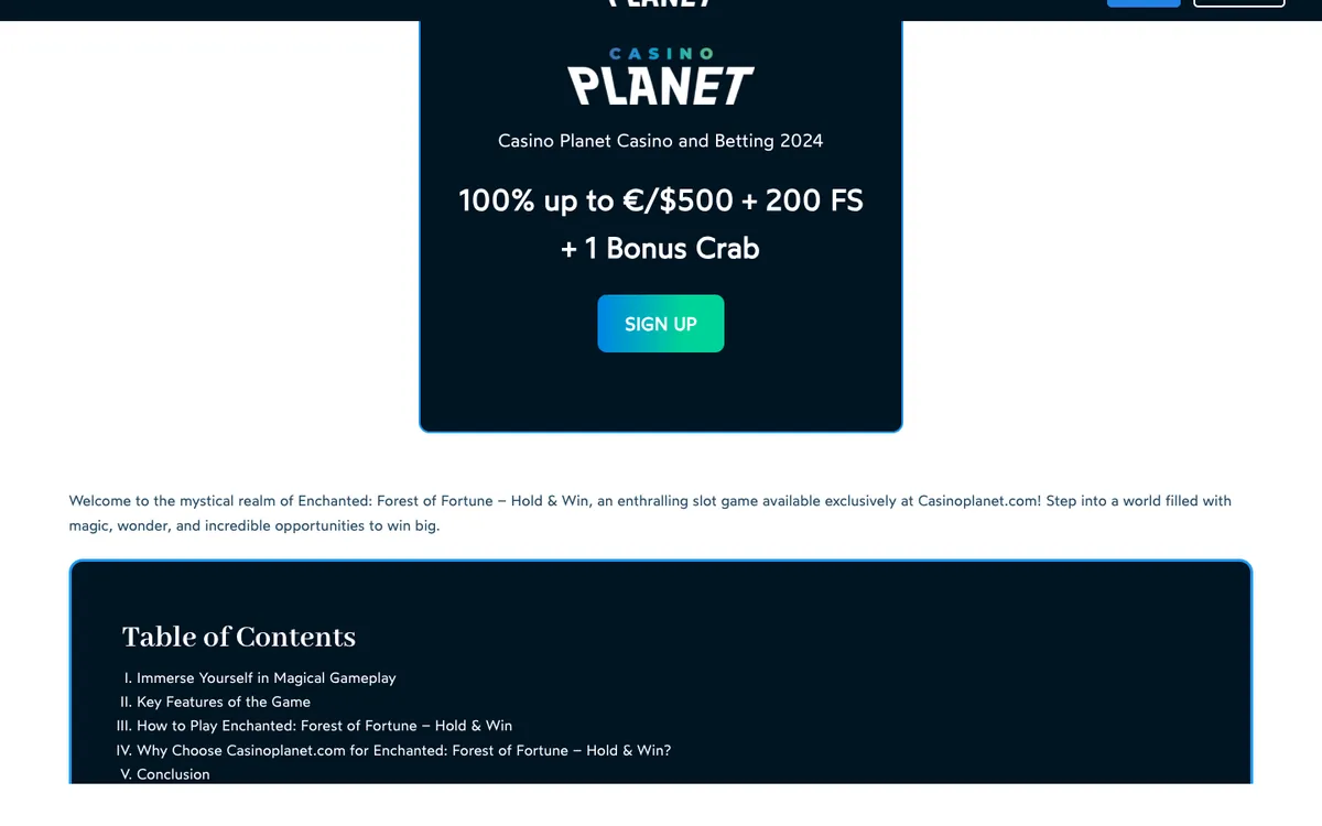 Casino Planet — Home page, captured from Nigeria