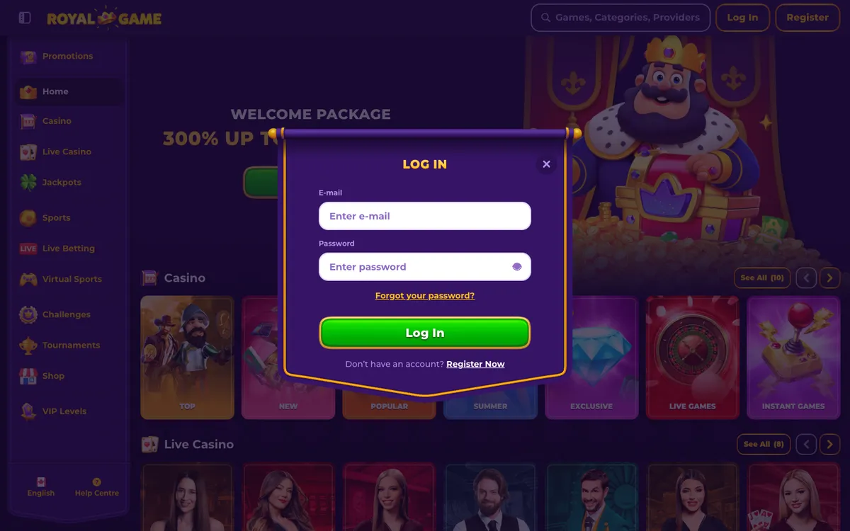 RoyalGame Casino — Sign-up, captured from Canada