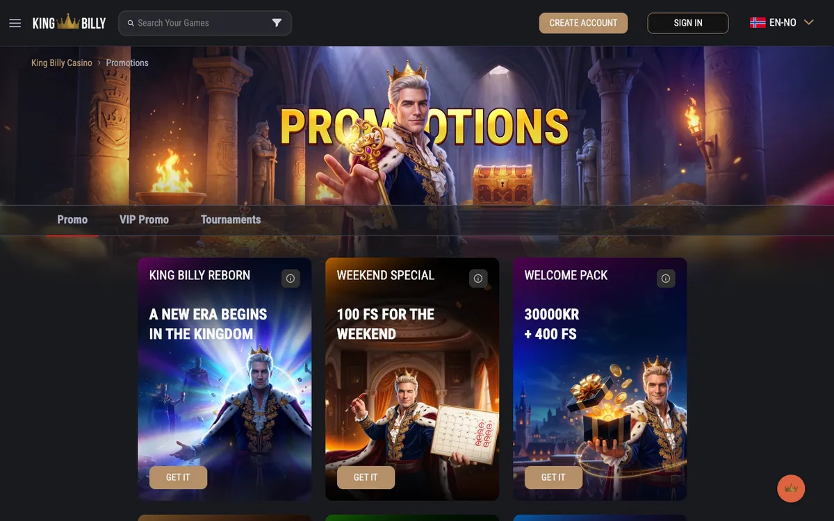 King Billy Casino — «Акции», снято из страны Норвегия