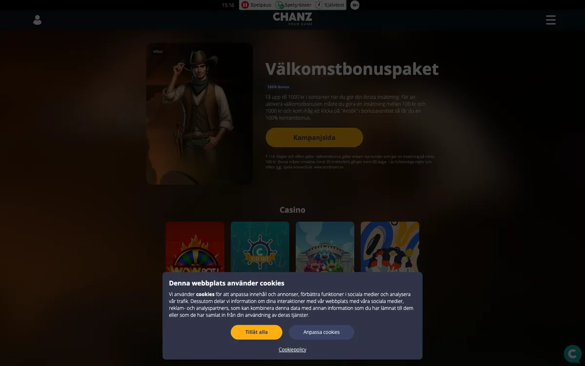 Chanz Casino — Promotions, captured from Sweden