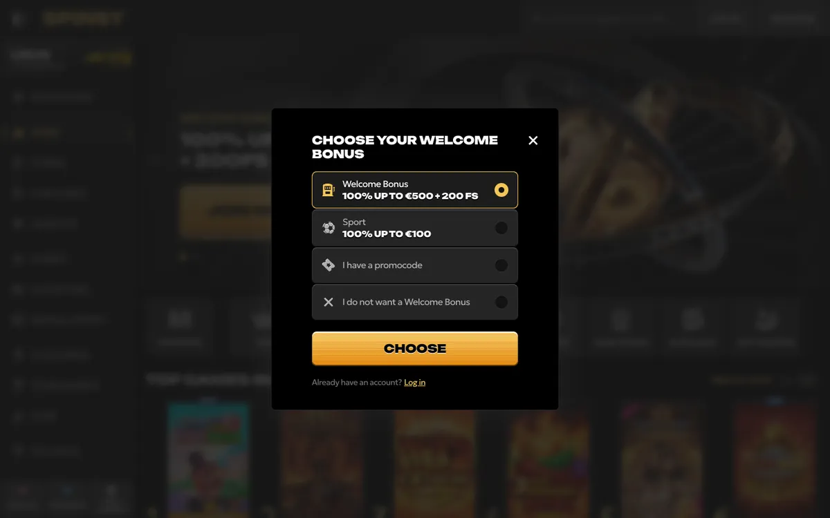 Spinsy Casino — «Регистрация», снято из страны Южно-Африканская Республика