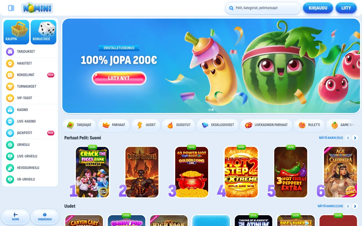 Nomini Casino — «Главная», снято из страны Финляндия