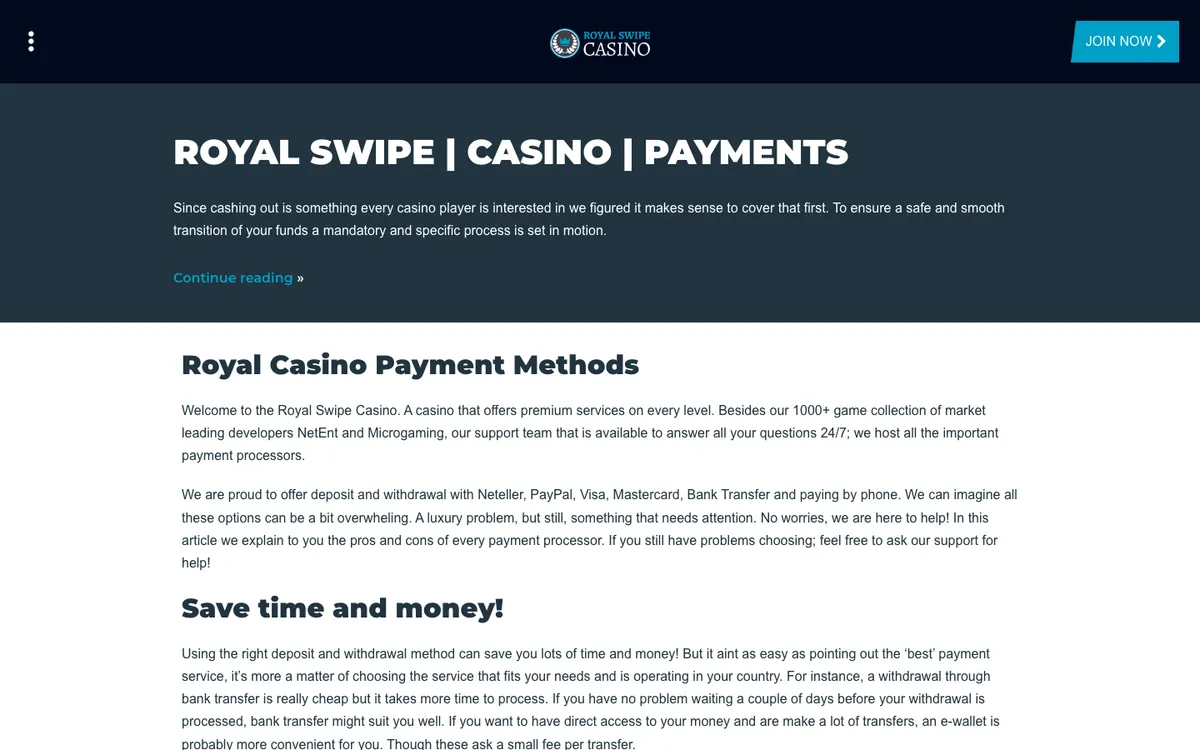 Royal Swipe Casino — «Платежи», снято из страны Австрия