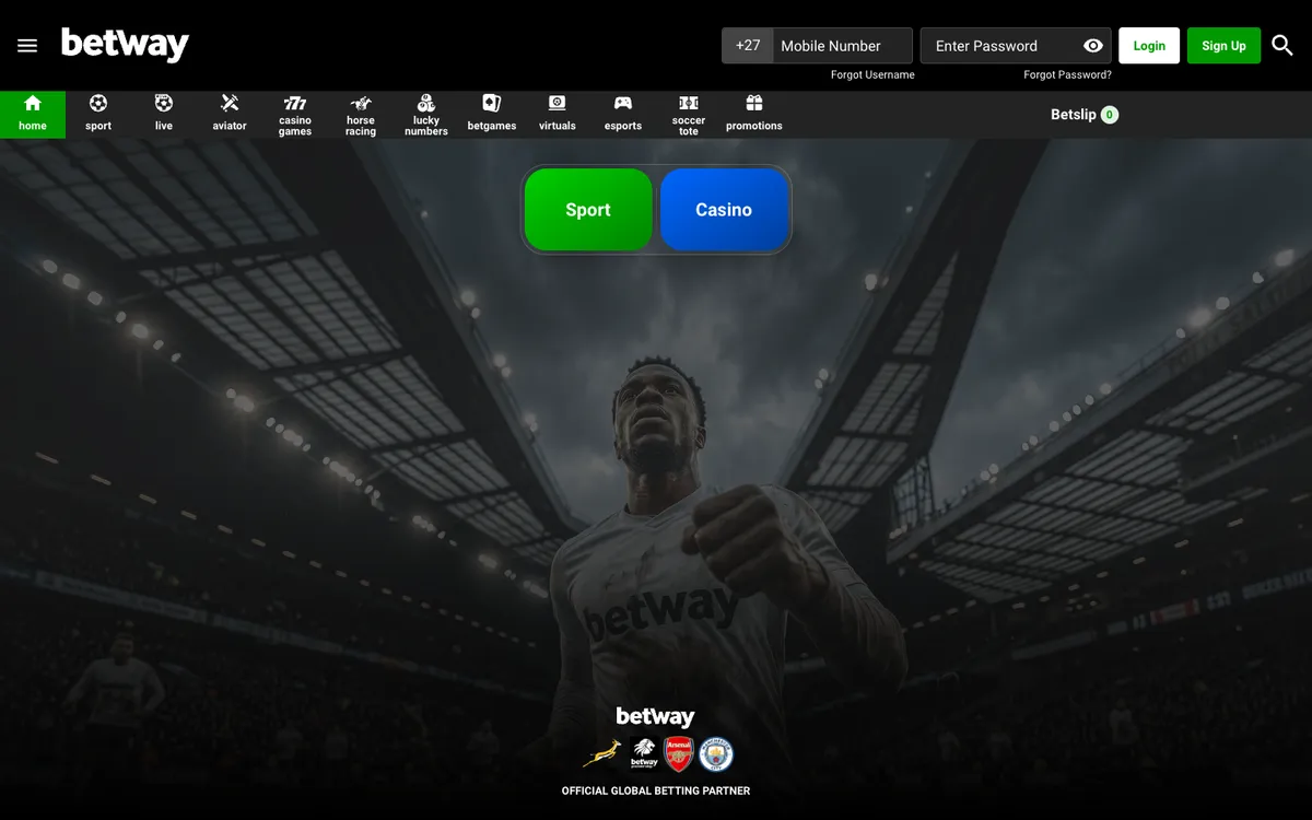 Betway Casino — Home page, captured from South Africa