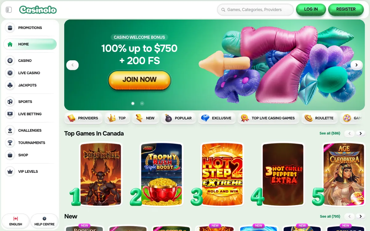 Casinolo Casino — Home page, captured from Canada