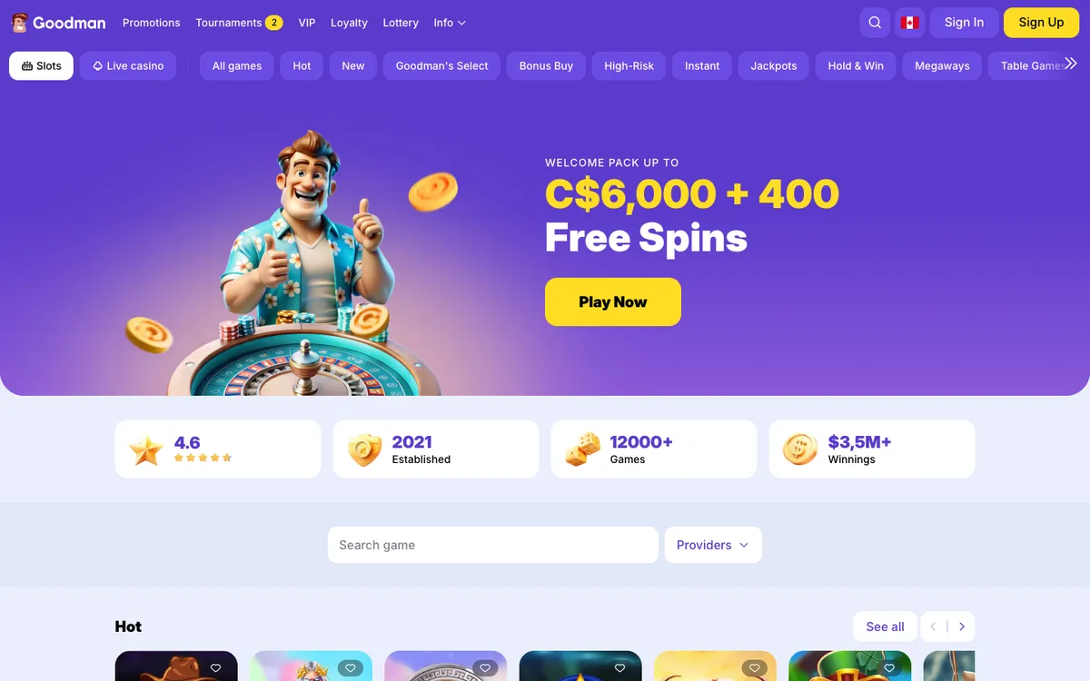 Goodman Casino — Home page, captured from Canada