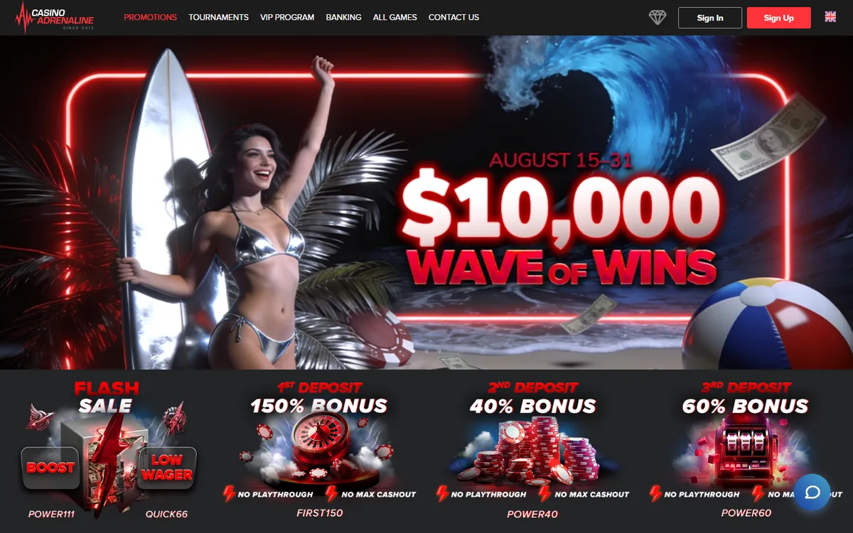 Casino Adrenaline — Promotions, captured from Canada
