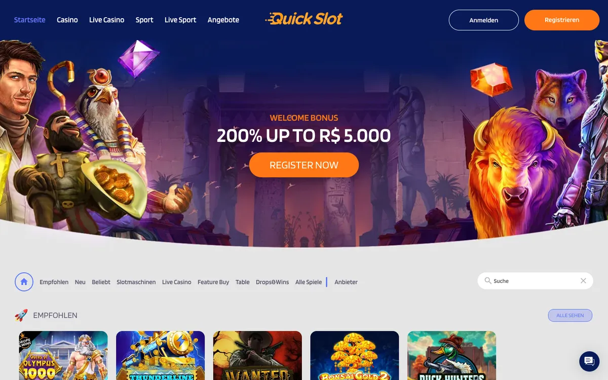 QuickSlot Casino — Home page, captured from Austria