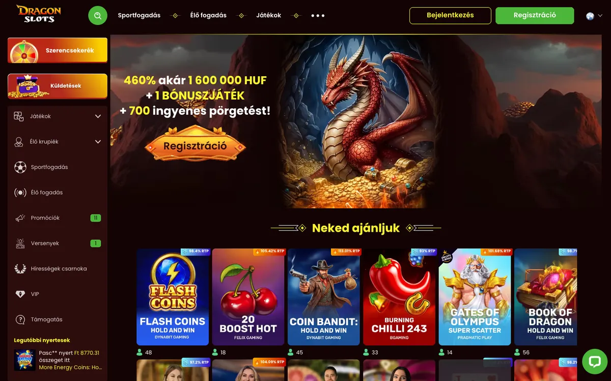 Dragonslots Casino — Home page, captured from Hungary