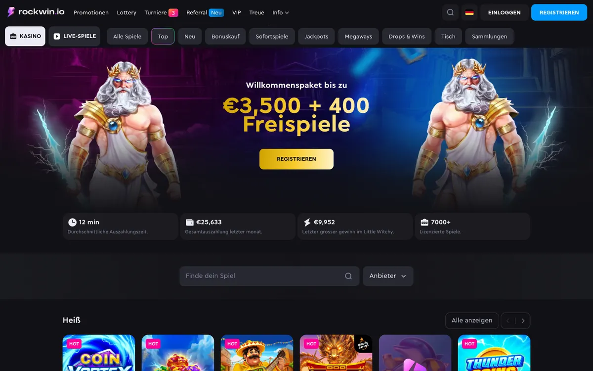 Rockwin Casino — Home page, captured from Austria