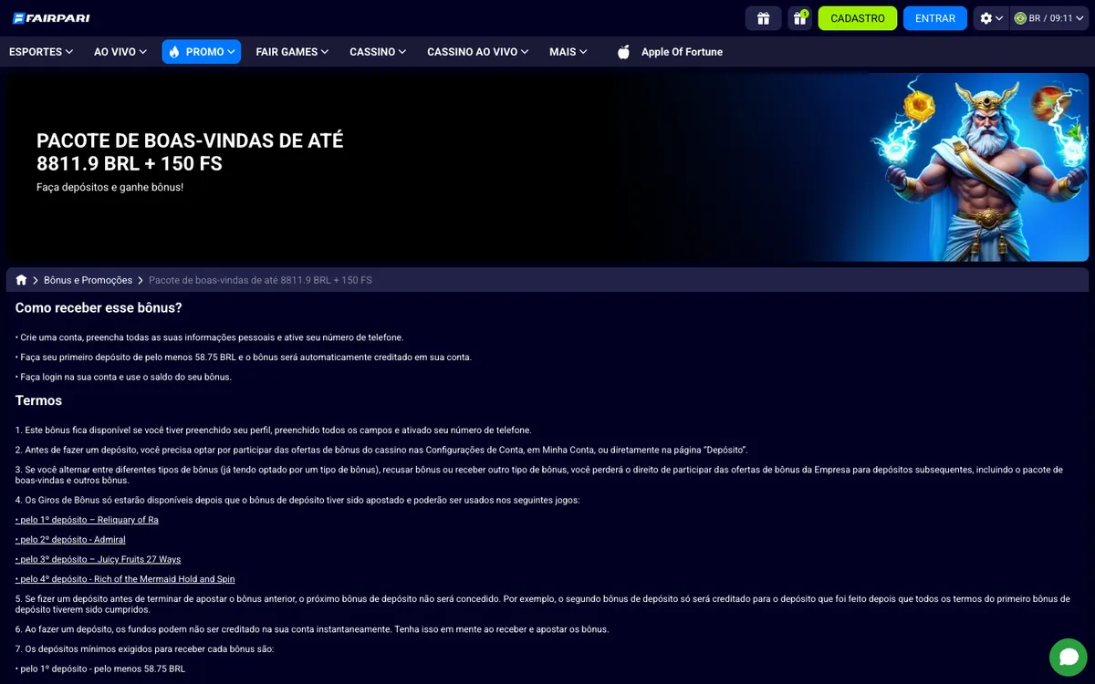 FairPari Casino — Sign-up, captured from Brazil