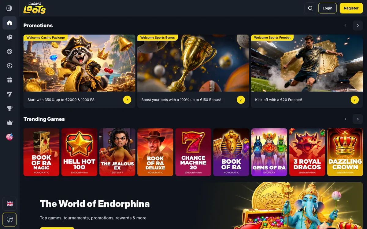 Casinoloots Casino — Home page, captured from Belgium