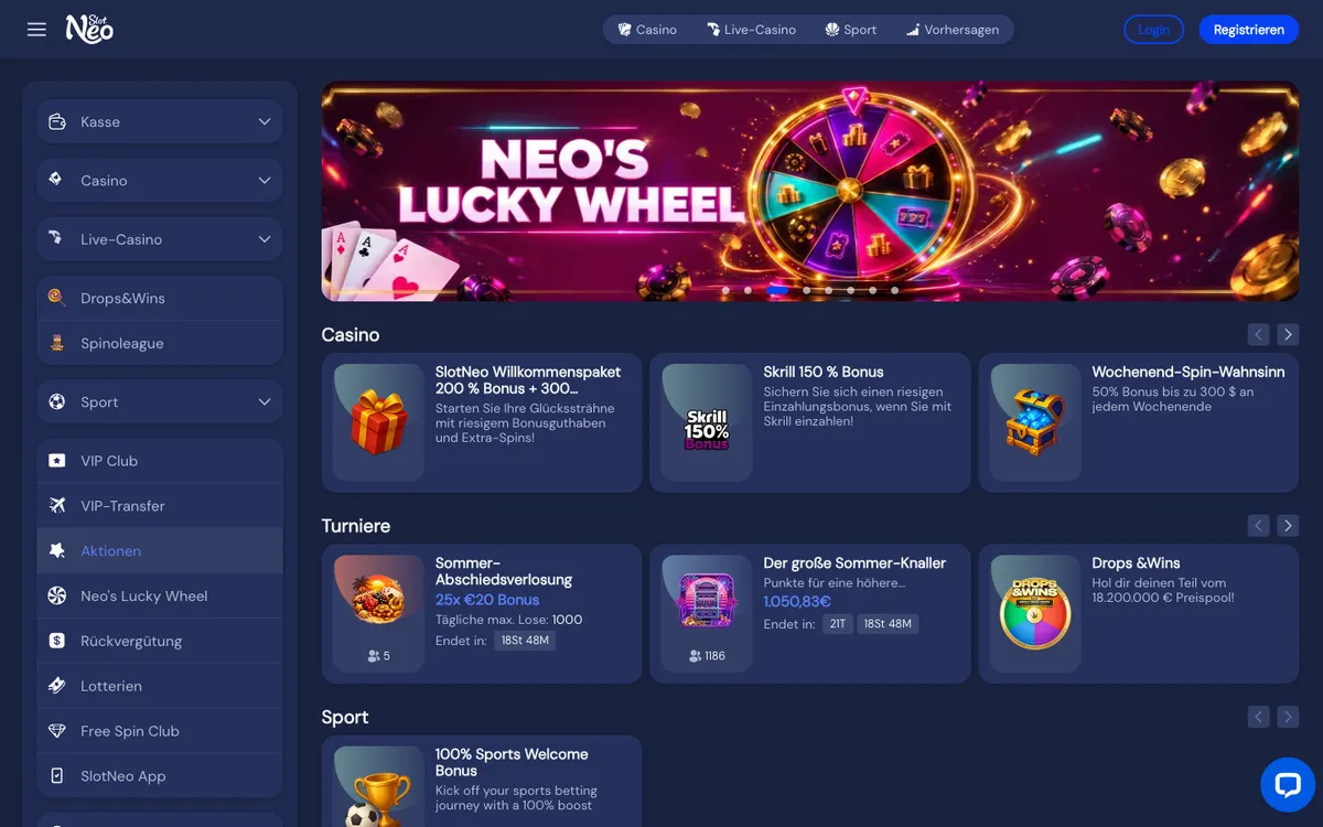 SlotNEO Casino — Promotions, captured from Austria
