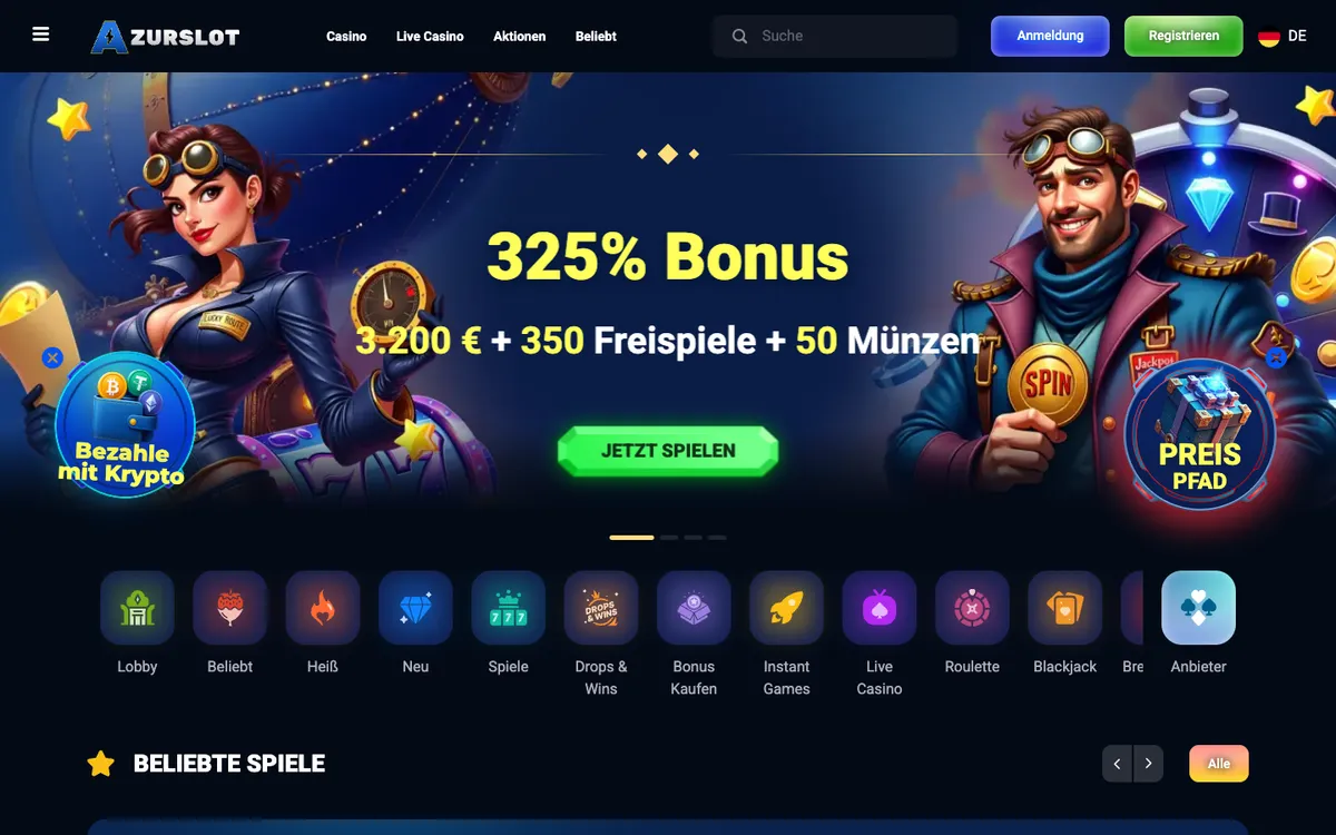 AzurSlot Casino — Home page, captured from Austria