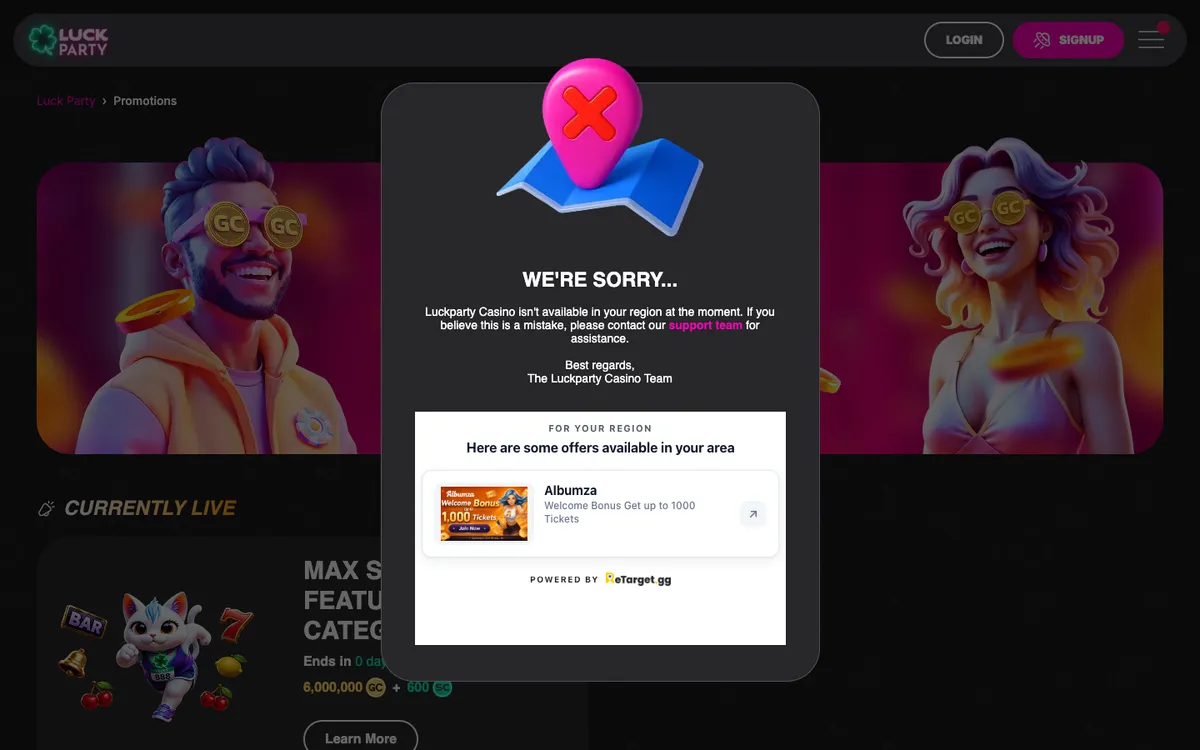 Luck Party Casino — Promotions, captured from United States