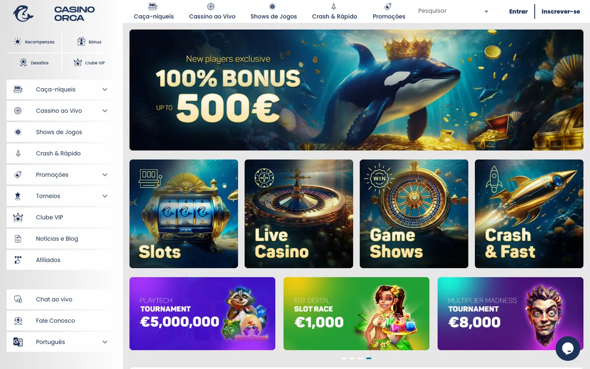 Casino Orca — Home page, captured from Portugal