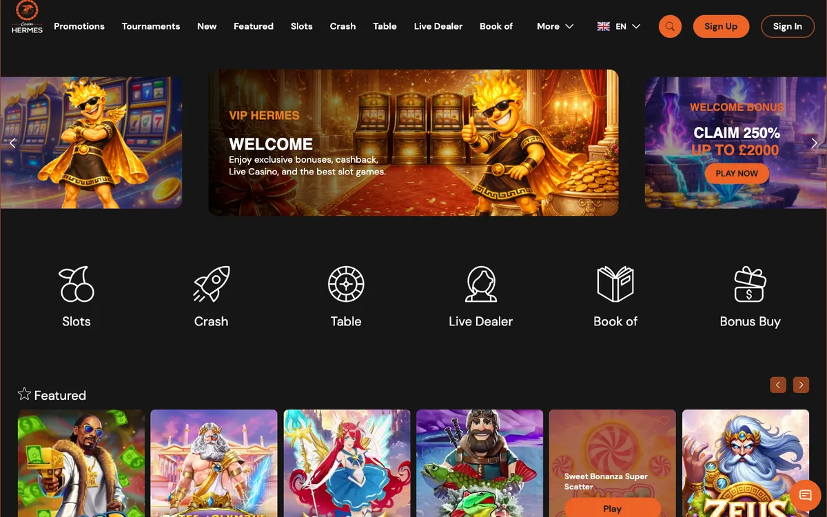 Casino Hermes — Home page, captured from Belgium