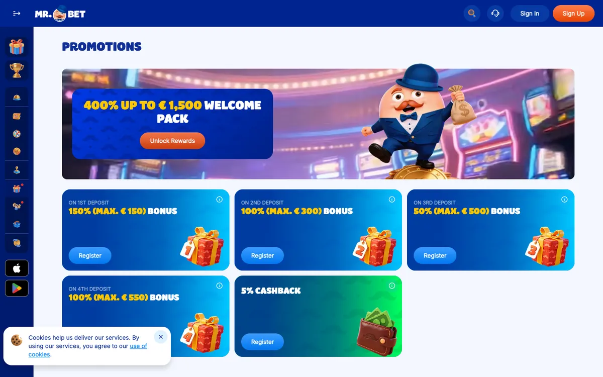 Mr.Bet Casino — Promotions, captured from Japan