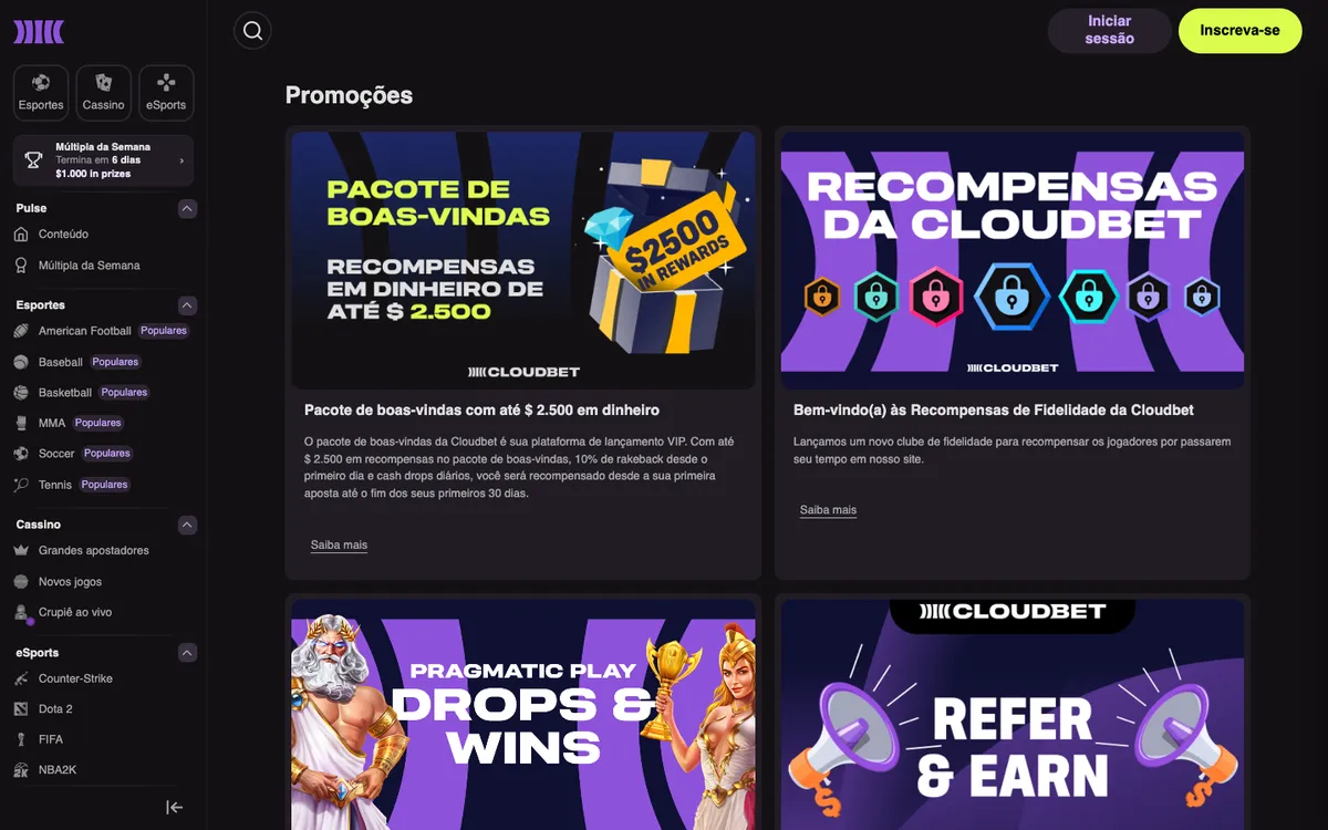 Cloudbet Casino — Promotions, captured from Brazil