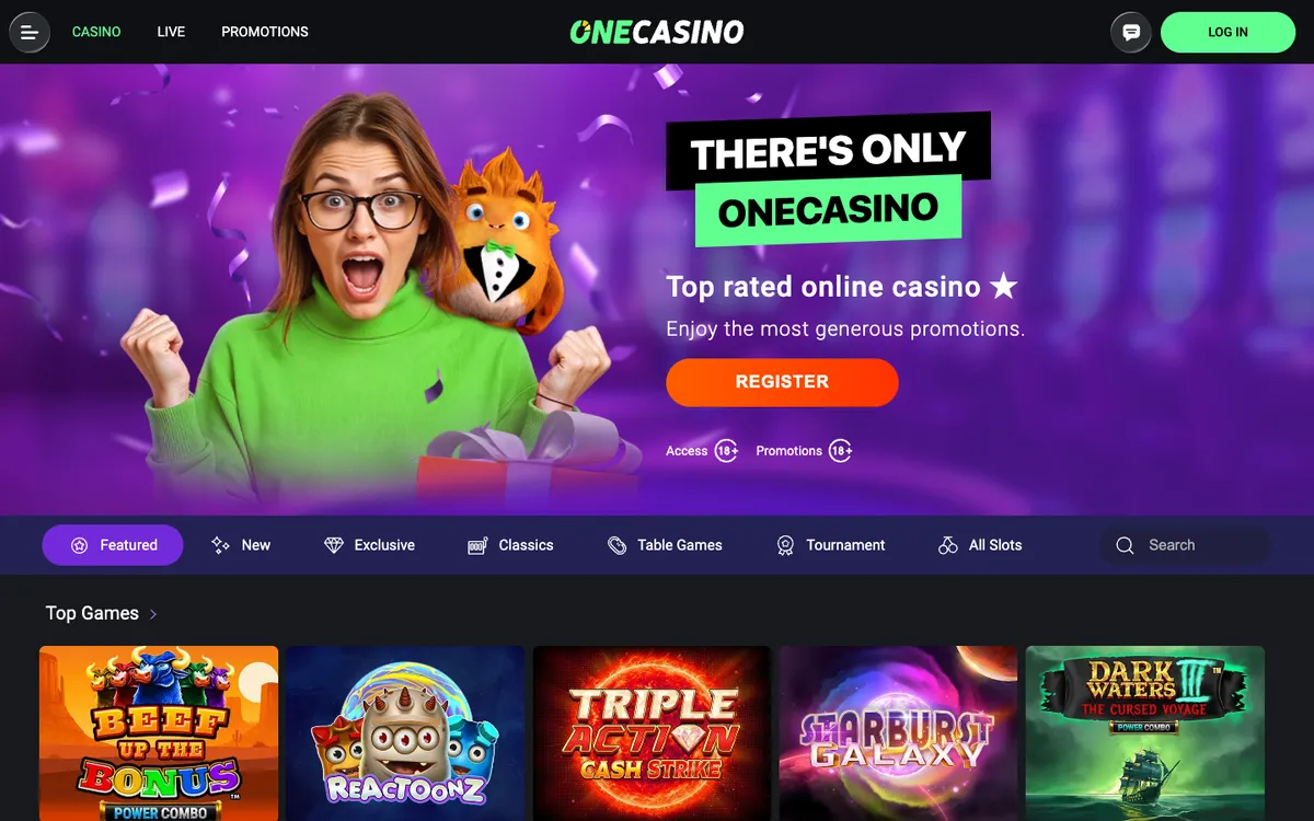 One Casino — Home page, captured from Belgium