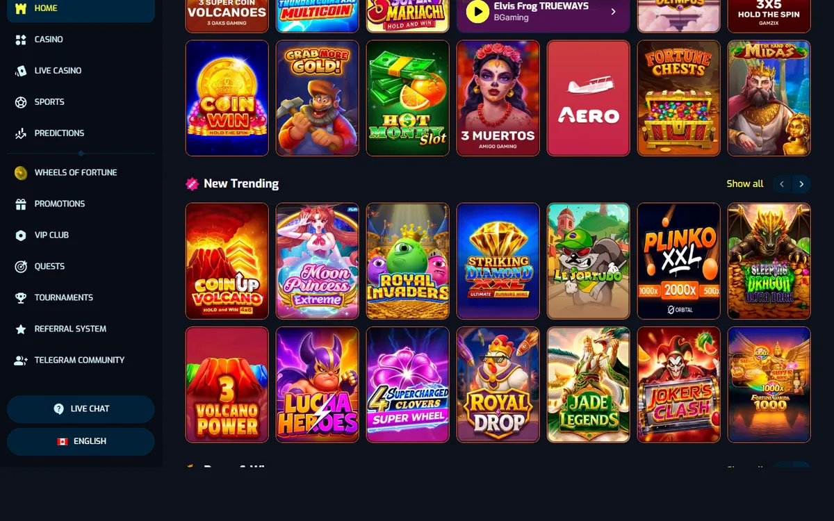 Wagibet Casino — Home page, captured from Canada