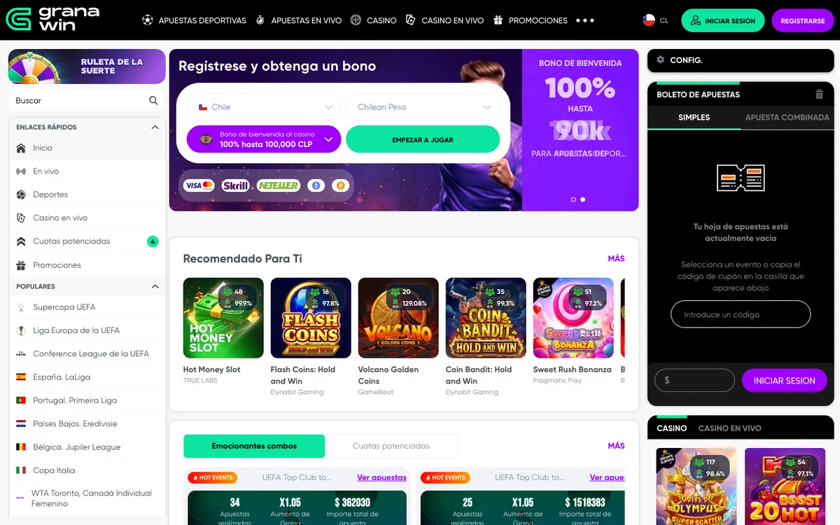 GranaWin Casino — Home page, captured from Chile