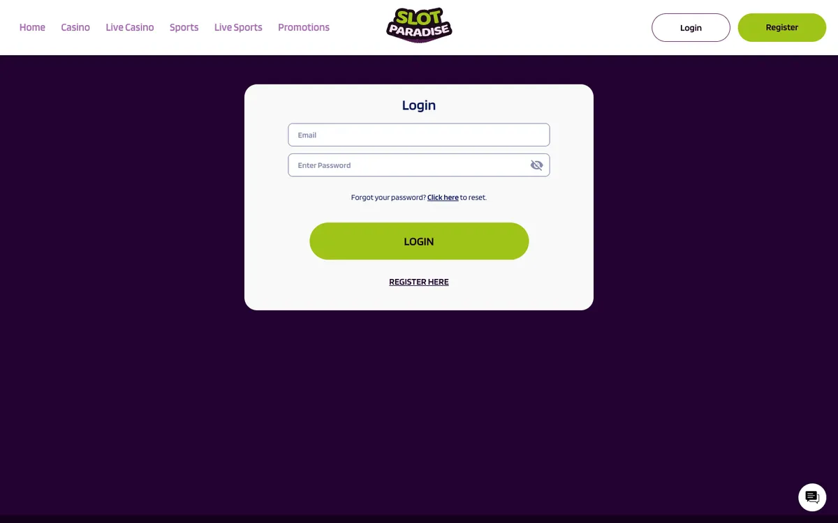 Slotparadise Casino — Sign-up, captured from Austria