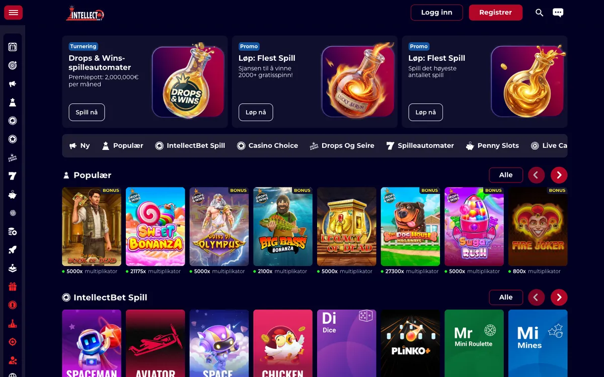 IntellectBet Casino — Home page, captured from Norway