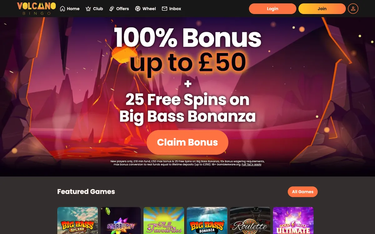 Volcano Bingo Casino — Sign-up, captured from United Kingdom