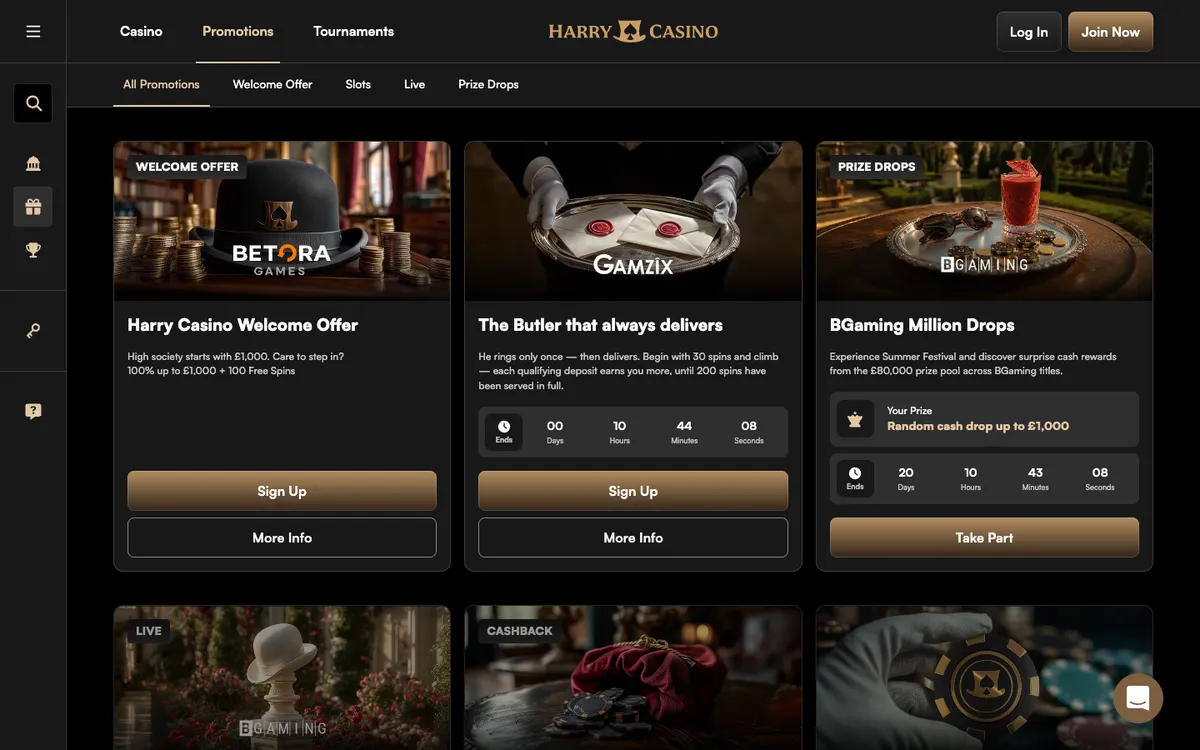 Harry Casino — Promotions, captured from United Kingdom