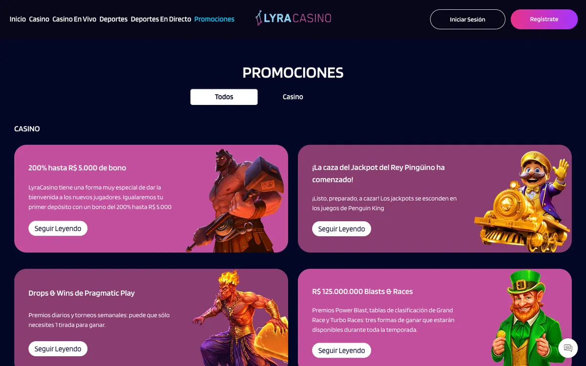 LyraCasino — Promotions, captured from Spain