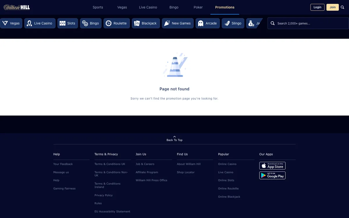William Hill Casino — Promotions, captured from Singapore