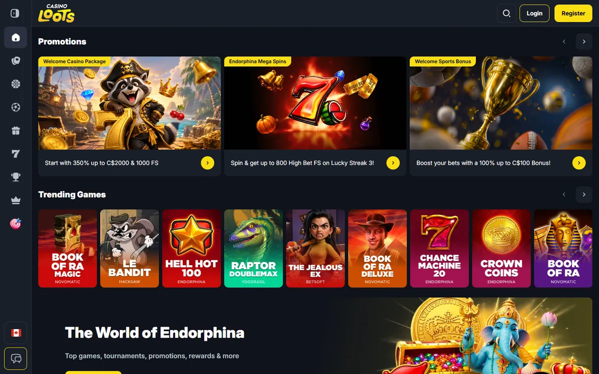 Casinoloots Casino — «Главная», снято из страны Канада